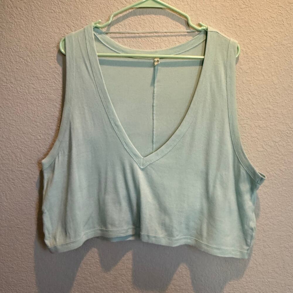 Free People Baring it Deep V Cropped Tank Blue‎ S